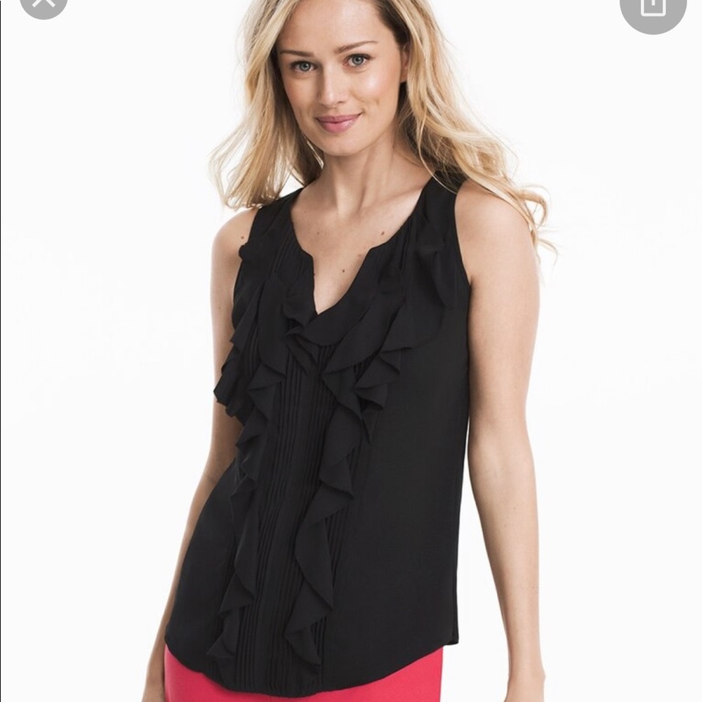 BLACK RUFFLE-FRONT SHELL TOP